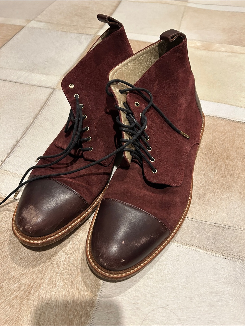 Taft Burgundy Suede with Dark Brown Leather Cap-Toe Chukka Boots